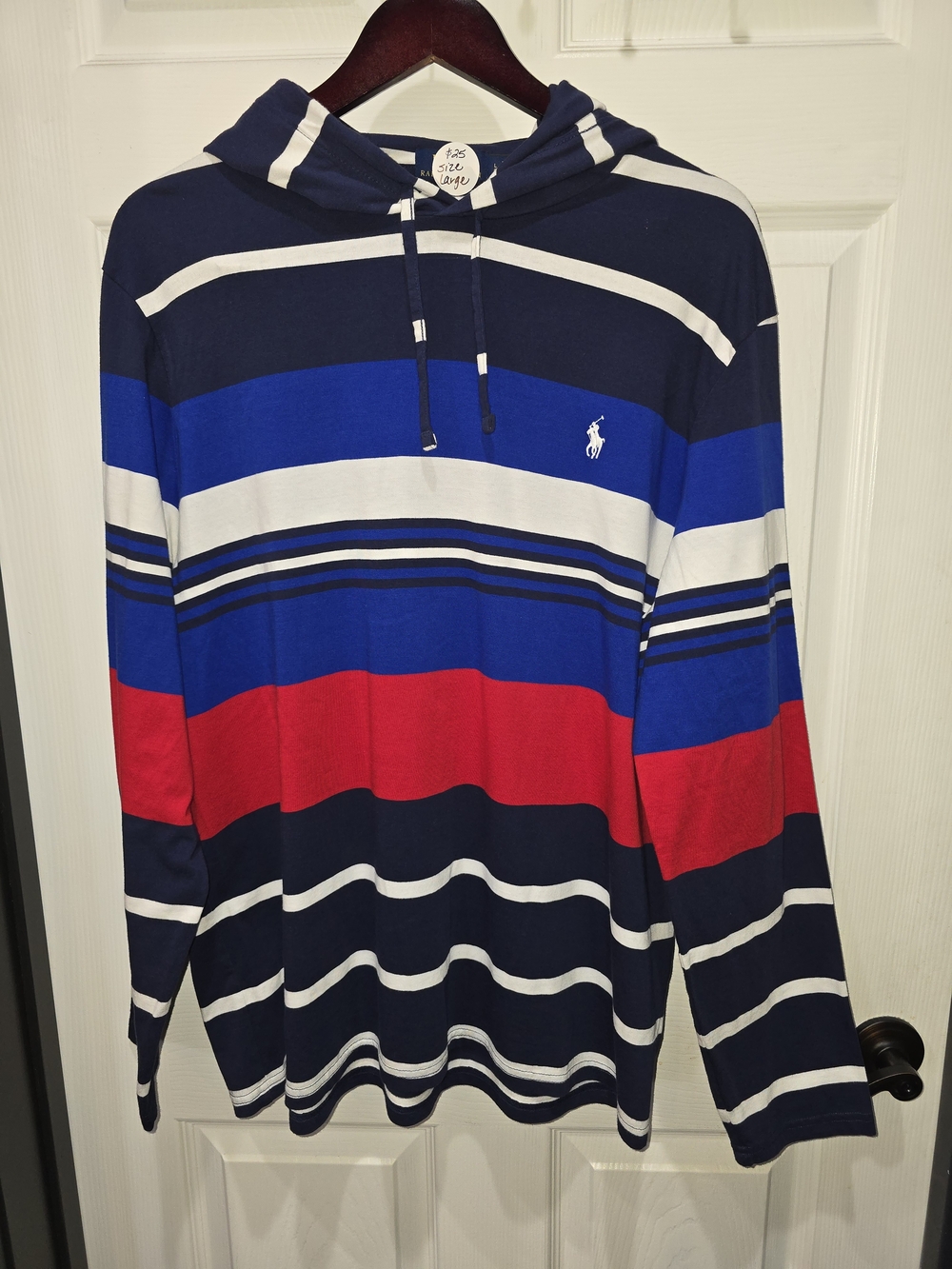 Polo by Ralph Lauren Navy, Blue, White & Red Striped Hooded Shirt